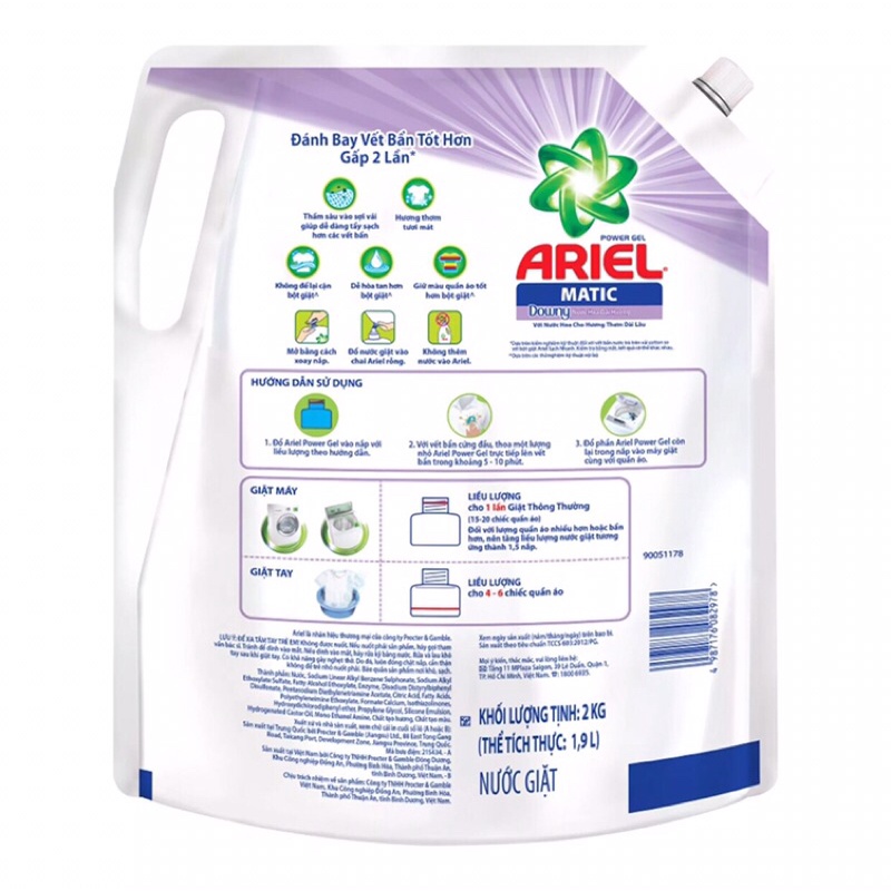 NƯỚC GIẶT ARIEL HƯƠNG NƯỚC HOA OẢI HƯƠNG TÚI 2KG