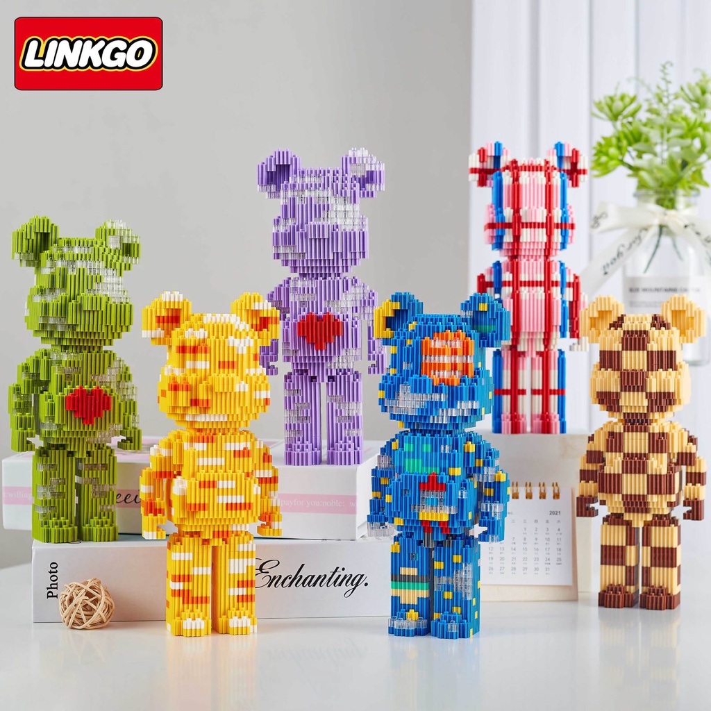 Xếp hình Gấu Bearbrick 19cm Đồ chơi lắp ráp mô hình bear brick 3D dễ thương