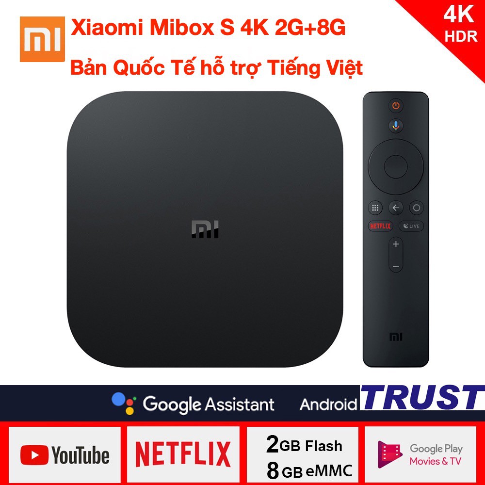 [Mã 55ELSALE1 giảm 7% đơn 300K] [Bản Quốc Tế] Android Tivi Box Xiaomi Mibox S 4K 2G+8G (MDZ-22- AB) hỗ trợ Tiếng Việt