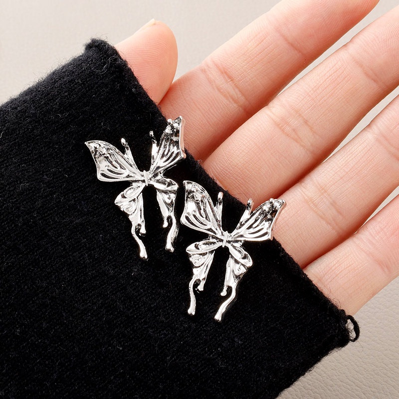 Bông tai dạng xỏ hình cánh bướm ba chiều tinh tế thời trang Hàn Quốc cho nữ