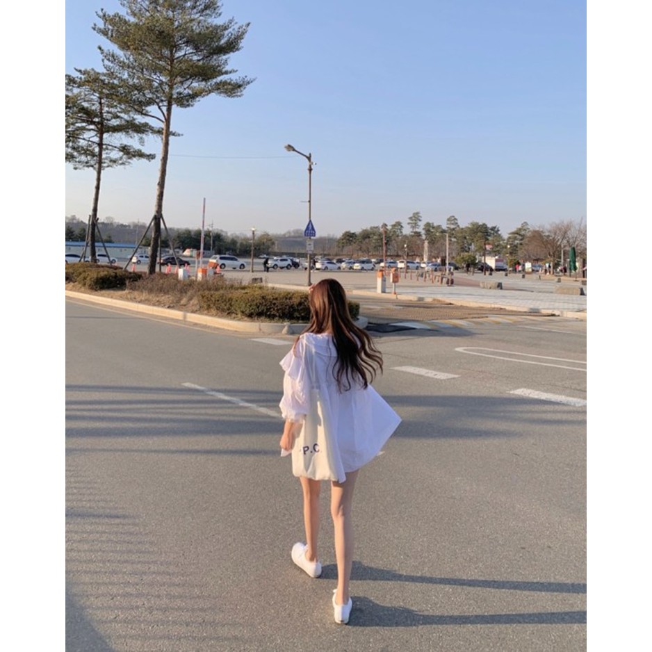 South Korea Ins Super Fairy White Double Doll Collar Dress Female Junior Spring Loose Thin Sleeve Shirt Tide