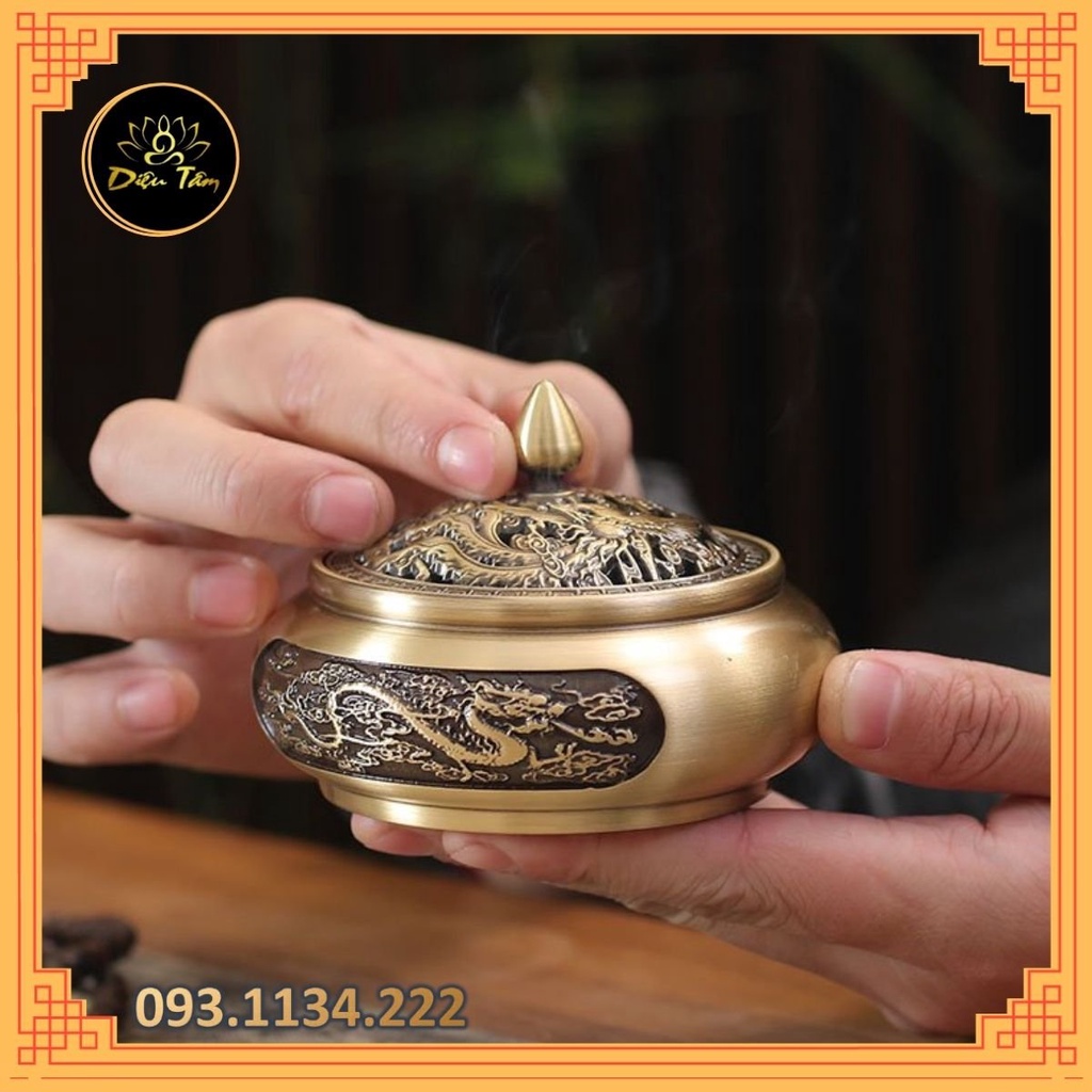 Lư đồng xông trầm hương bằng đồng nguyên chất khối đúc liền dùng để xông trầm hương, trầm nụ tặng trụ cắm hương trầm
