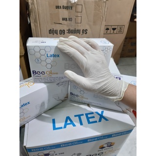 Hộp 100 ChiếcGăng Tay Y Tế Latex Không Bột Bee Glove Màu Kem Size XS,S,M