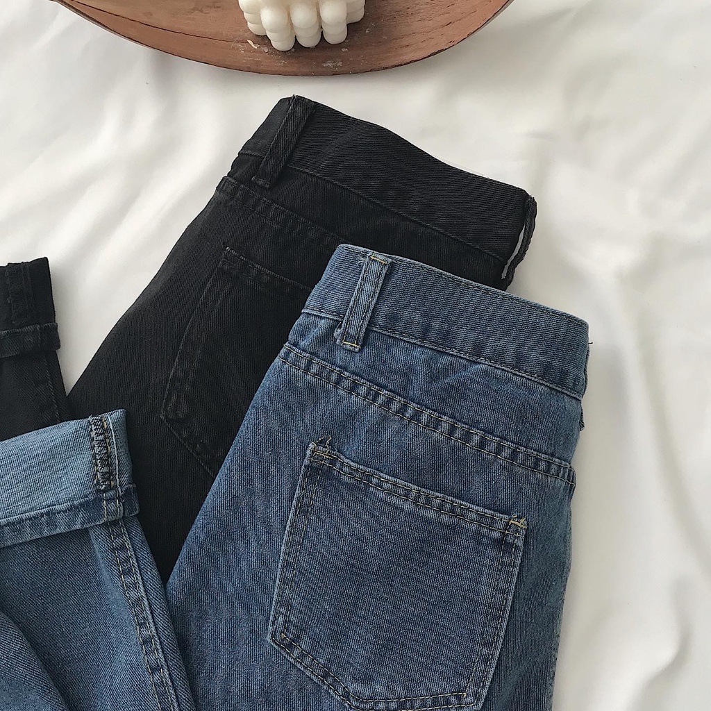 Quần Jeans Nữ Ống Suông Cạp Đỉa JEM CLOSET Quần Baggy SEFAN Có Hai Màu Xanh Và Đen Chất Dày Dặn Dễ Mix Đồ - 2805 | WebRaoVat - webraovat.net.vn