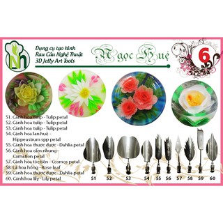 Dụng cụ rau câu 3D Ngọc Huệ (bộ số 6 - hoa tulips, hoa thược dược, hoa tóc tiên, hoa lan huệ, hoa lily)