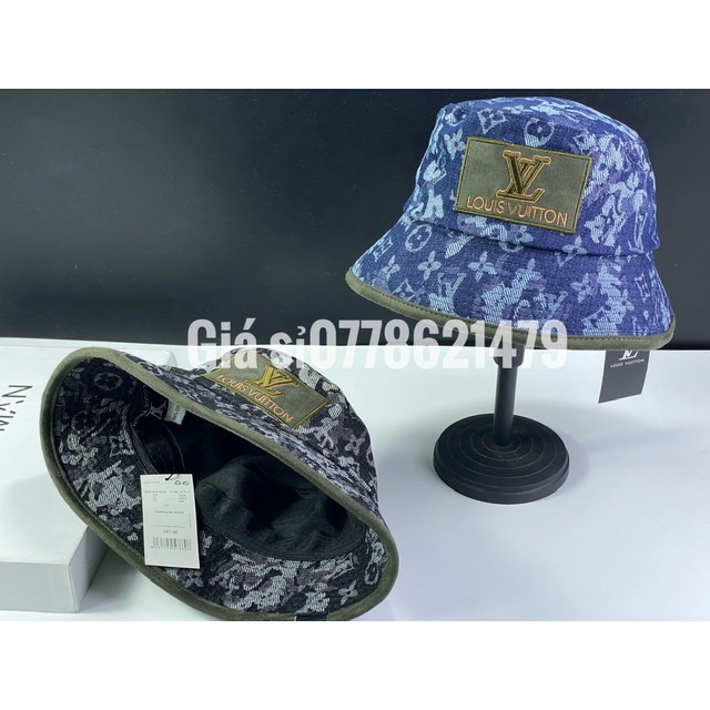 Nón bucket - Mũ Jean vnxk dệt chữ loang thêu mạc vuông viền vành da lộn đậm chất thời trang nữ
