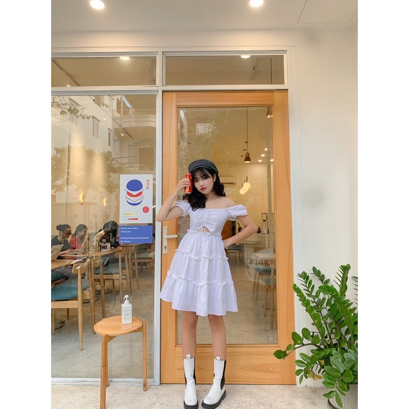 Đầm babydoll tiểu thư rút dây khoét eo 💓FREESHIP💓 ullzang mặc sinh nhật, kỉ yếu