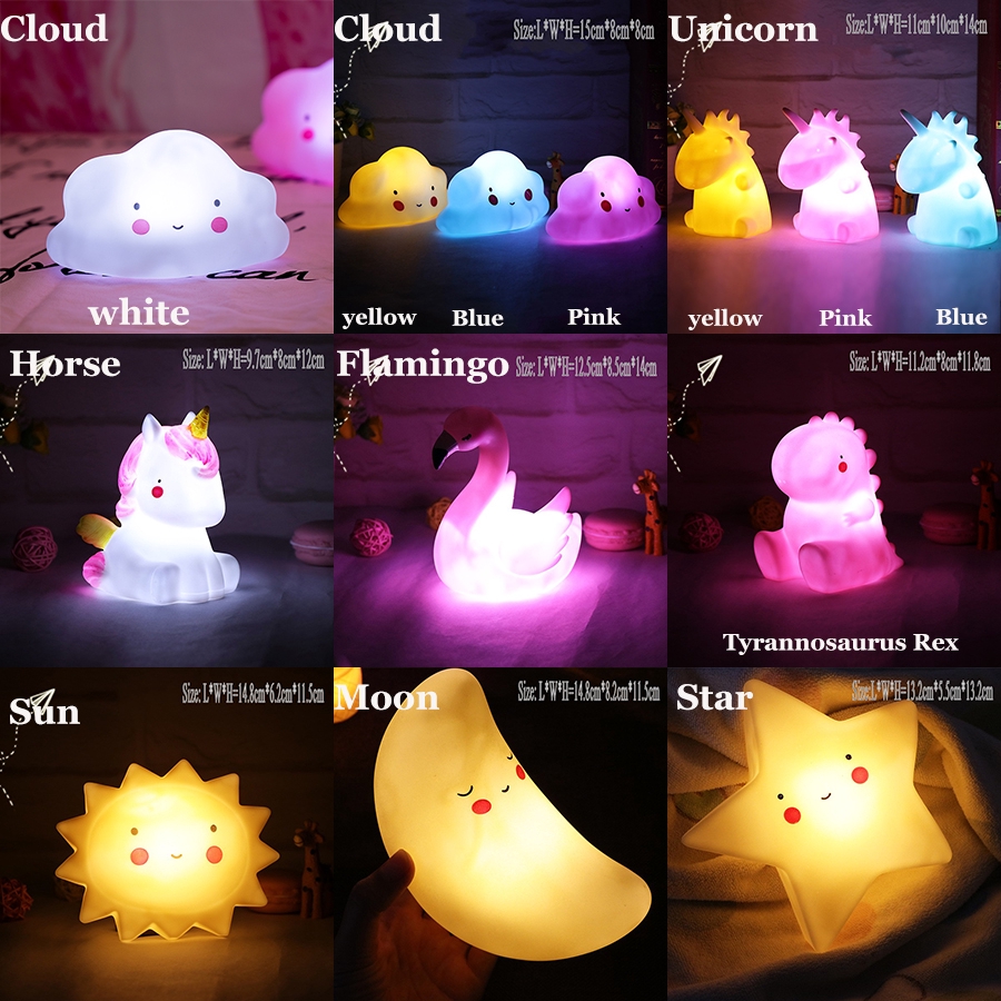 Colorful Cute Cloud Stars Moon LED Night Lights /Button Battery Operated Kids Table Night Lamp / Creative Toy Bedroom Decoration For Appease Children Baby Sleep,New Year Christmas Gifts