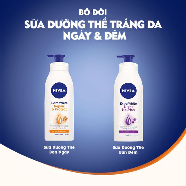 Bộ đôi Sữa dưỡng thể trắng da Ngày (350ml) & Đêm (400ml) NIVEA