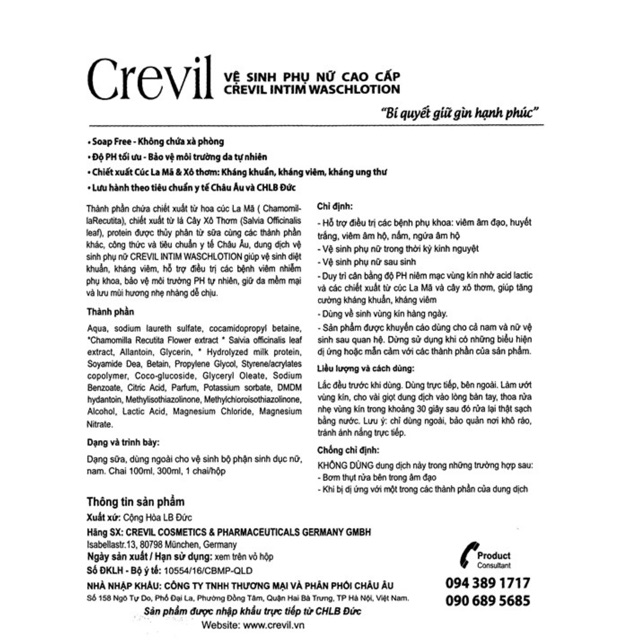 Dung dịch vệ sinh Crevil 300ml