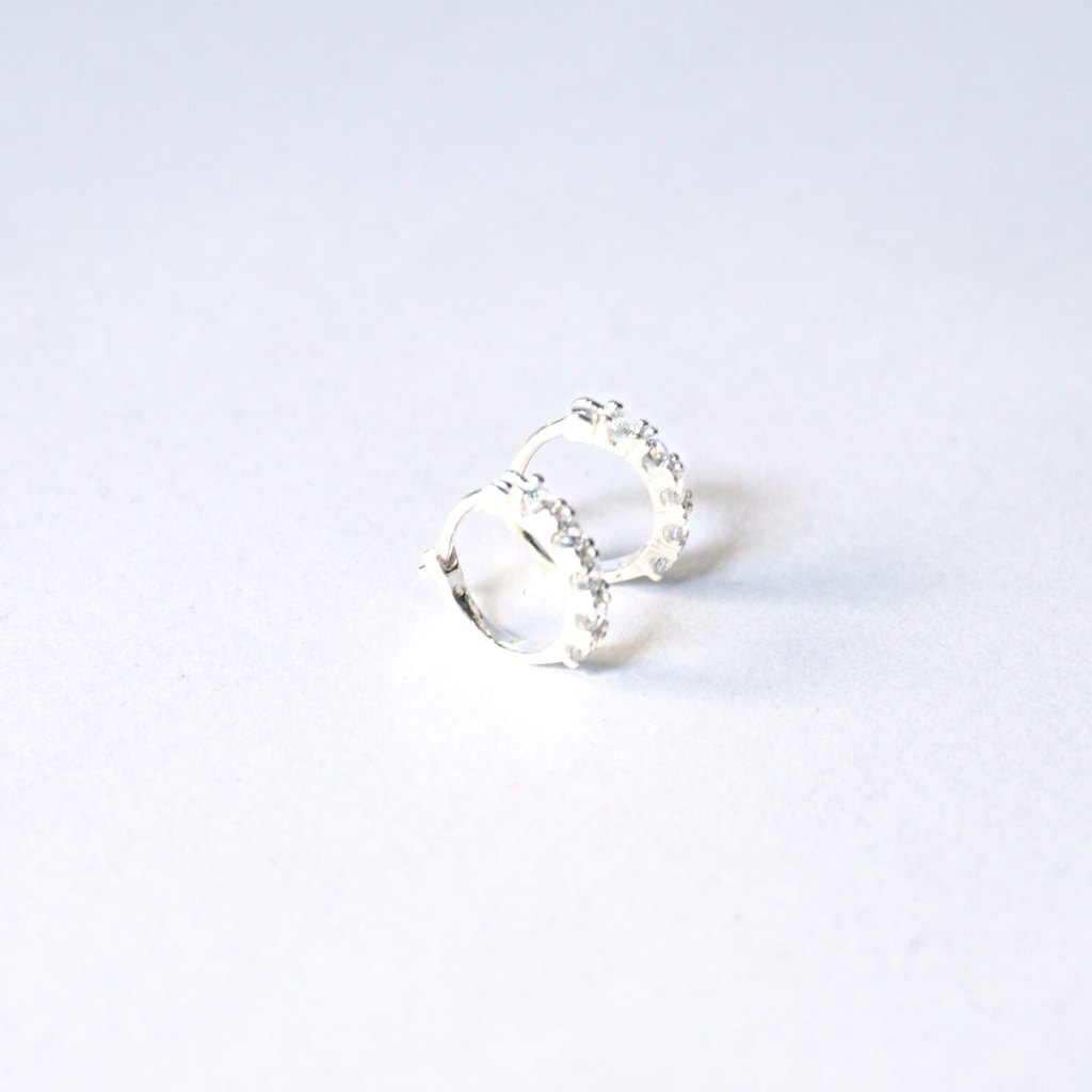 Khuyên tai bạc ATJ9087 thiết kế tròn sát tai đính đá bạc ta - ANTA Jewelry