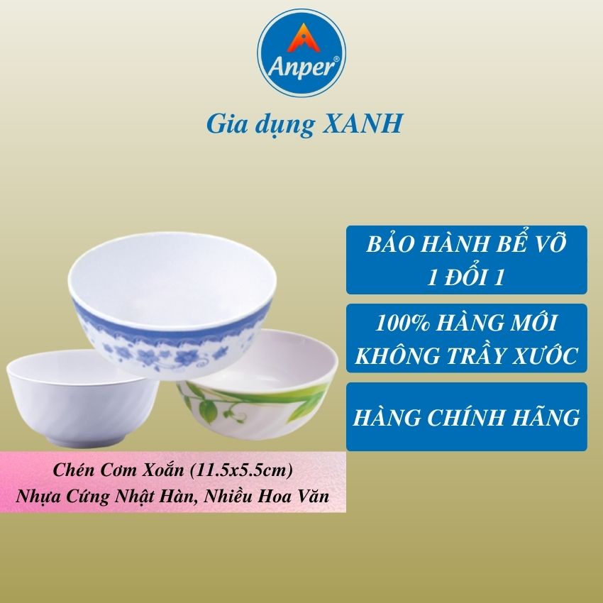 Chén ăn cơm 11cm nhựa Melamine  ANPER cao cấp nhật hàn  bát ăn cơm nhựa đẹp gia đình và nhà hàng