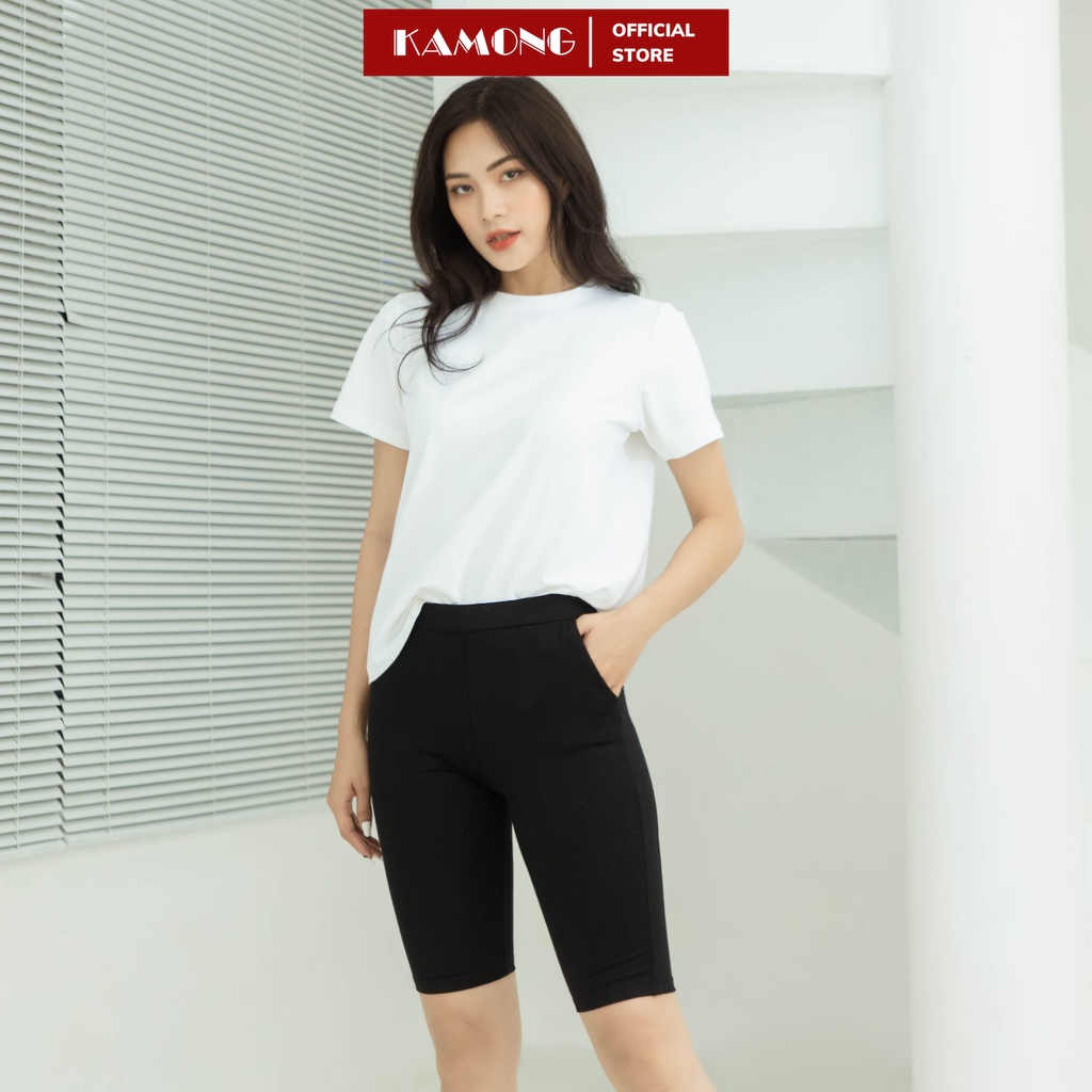 Quần legging đùi nữ cạp cao KAMONG Nâng Mông Cao Cấp có túi vải cotton dẻo co dãn tốt dáng ngắn LG004