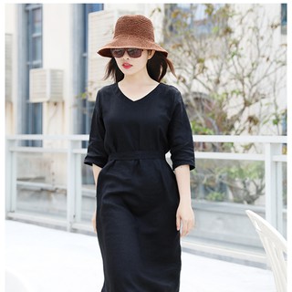 Đầm Linen cổ tim cột eo chất liệu cao cấp