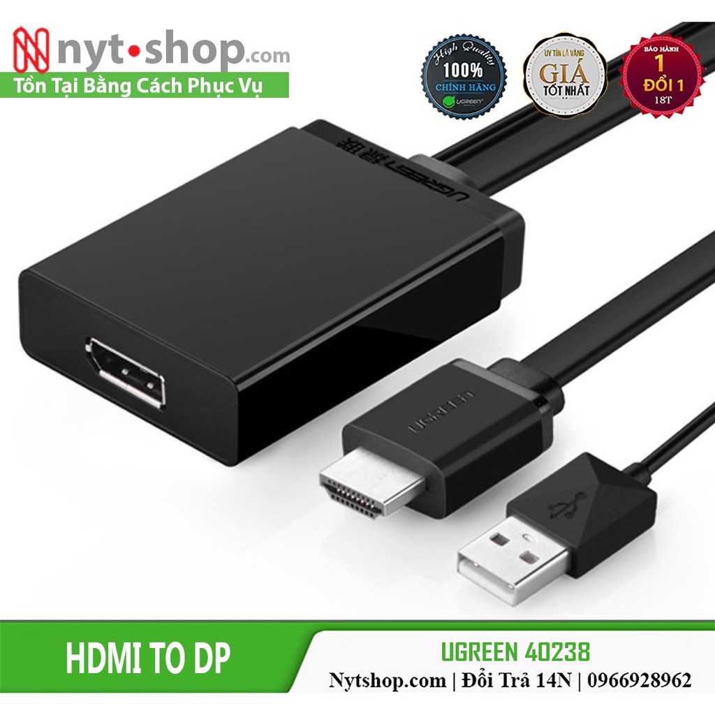 Cáp Chuyển HDMI + USB Sang Displayport Ugreen 40238 - Hàng Chính Hãng - Bảo Hành 18 Tháng