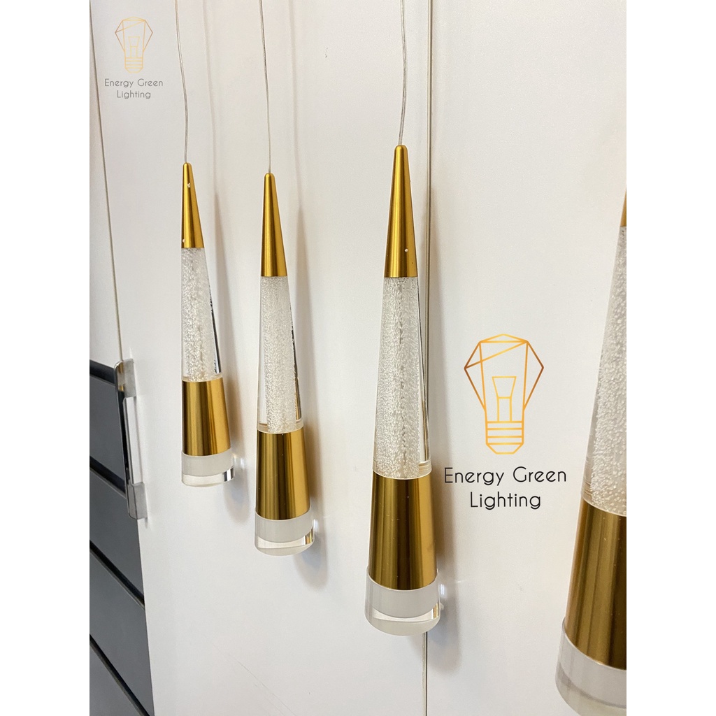 Bộ 5 Đèn Thả Trần Energy Green Lighting Thủy Tinh Hình Ống DGT-099 - Có Đế Đèn Phát Sáng