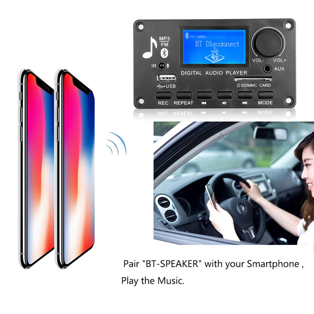 Máy nghe nhạc MP3 DC 12V Bluetooth 5.0 USB Tf Fm màn hình LCD cho xe hơi