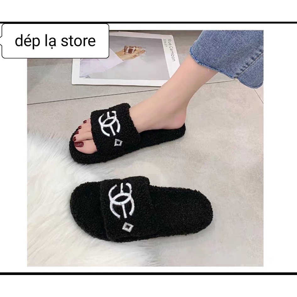 [có sẵn hàng] Dép bông lông cừu quai ngang Quảng Châu, dép bông nữ đi trong nhà thời trang siêu, hót siêu xinh