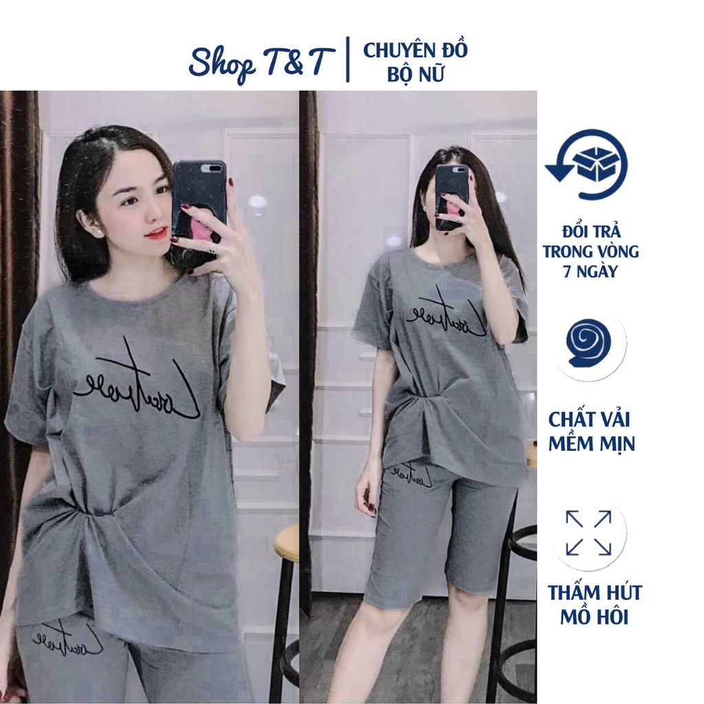 Đồ Bộ Mặc Nhà Quần Lửng Kết Hợp Áo Form Rộng, Chất Liệu Thun Cotton