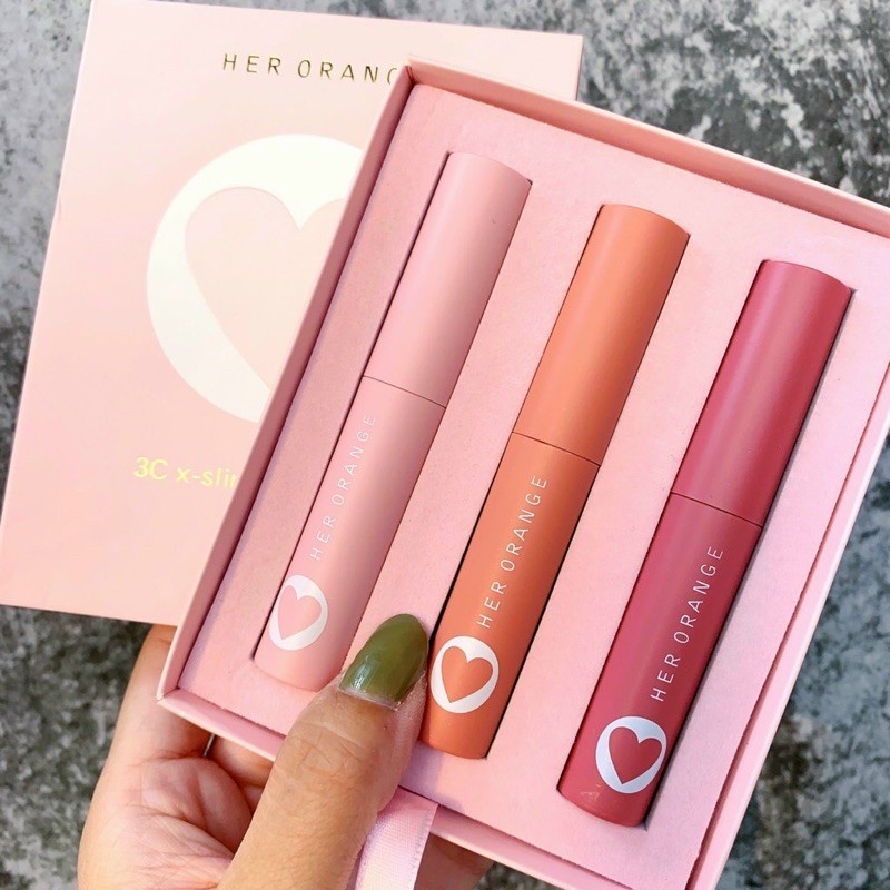 Sét 3 cây son kem lì Herorange trái tim siêu đẹp sang chảnh