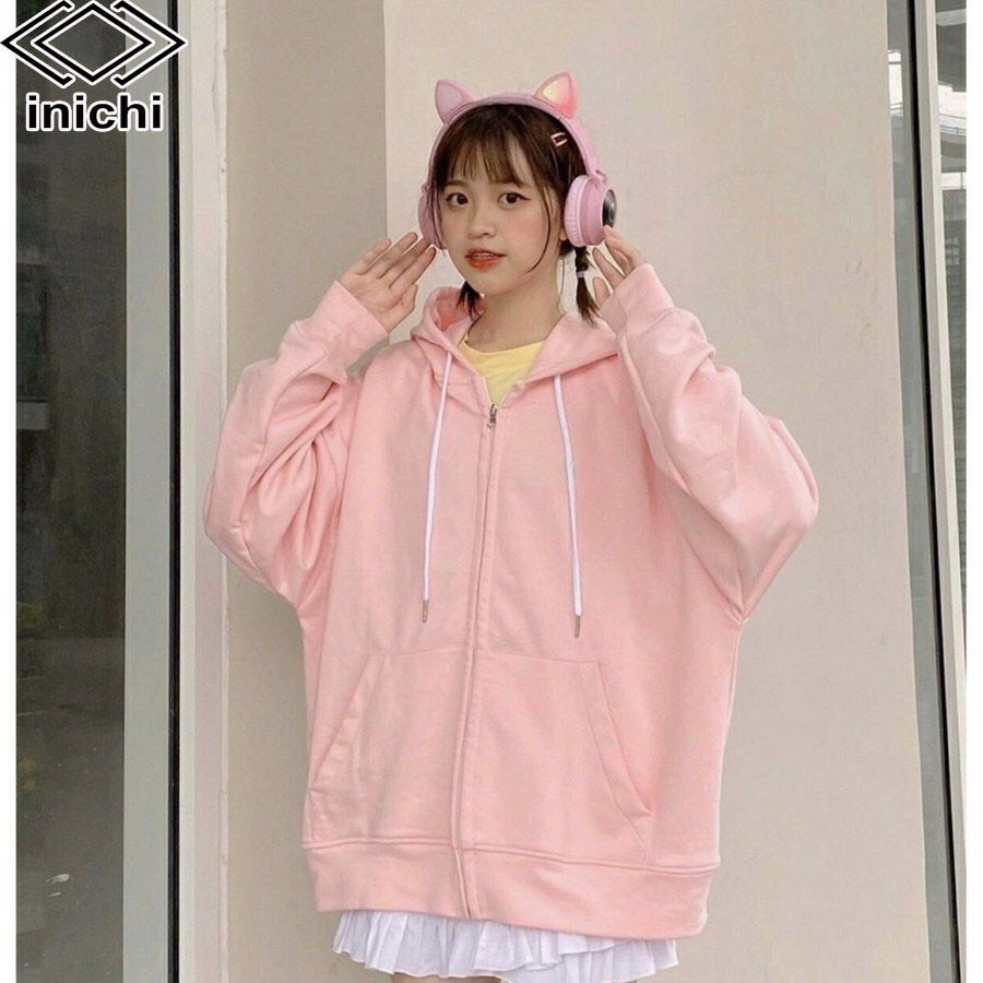 Áo Hoodie INICHI A848 chất nỉ ngoại form rộng có mũ có day kéo cho nam nữ in chữ MISSOUT