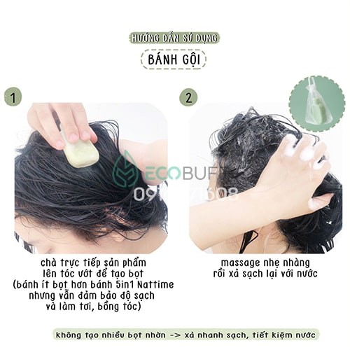 Dầu gội đầu thiên nhiên lành tính dạng bánh shampoo bar tinh dầu bưởi Nattime giảm tiết dầu, gãy rụng Handmade - Ecobuff