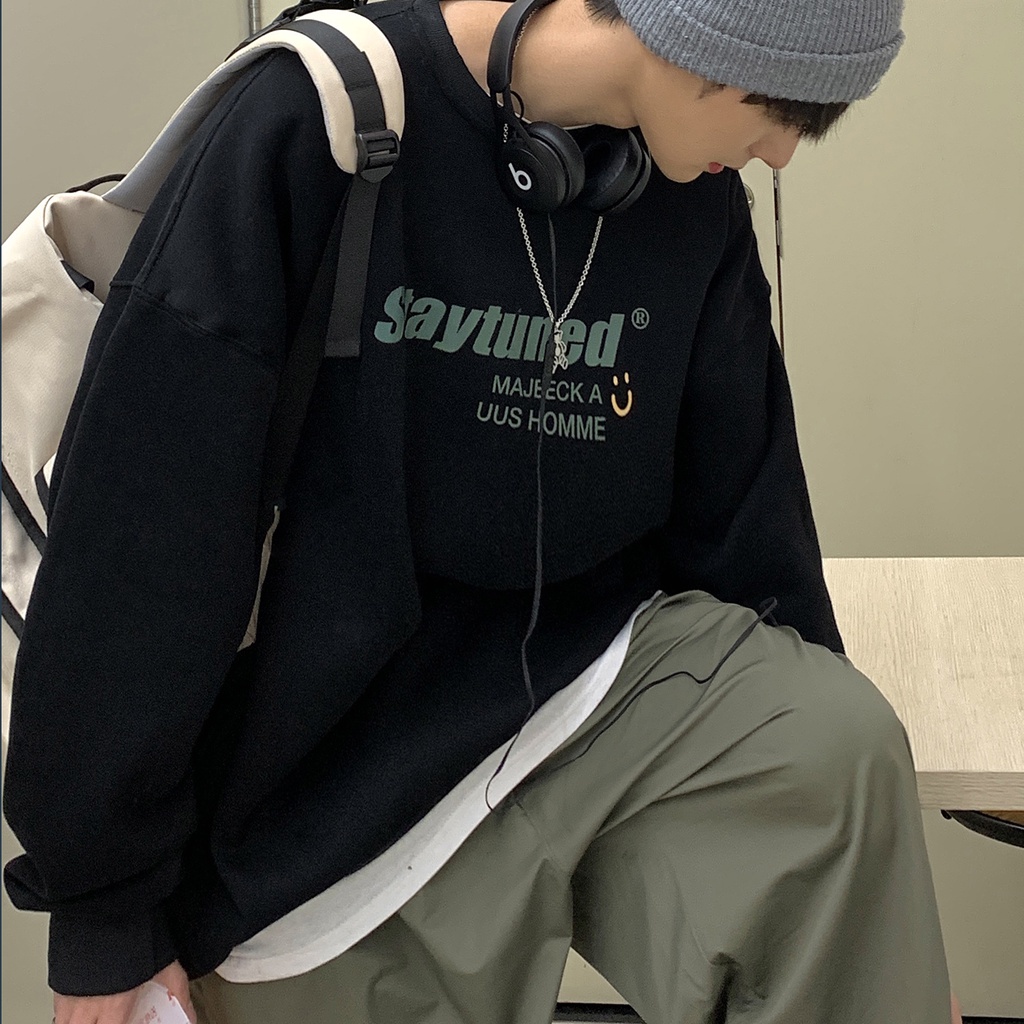 Áo sweater cổ tròn dáng rộng thiết kế mới thời trang mùa thu dành cho nam