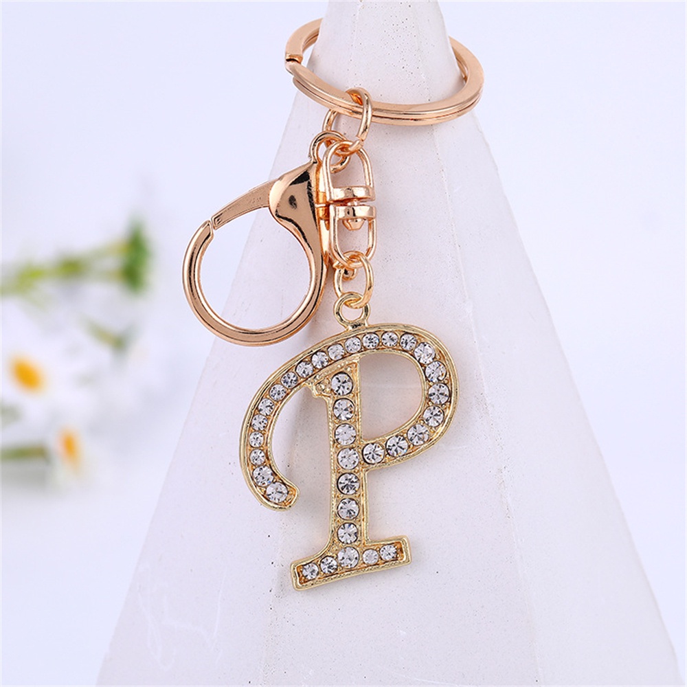 Móc Khóa Mặt Hình Chữ Cái Alphabet Đính Đá Pha Lê Màu Vàng A-Z 26 Kiểu Dáng Sang Trọng