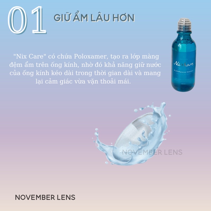 Nước Ngâm NIX CARE hãng OLENS Cấp Ẩm Và Cân Bằng pH Cho Kính Áp Tròng