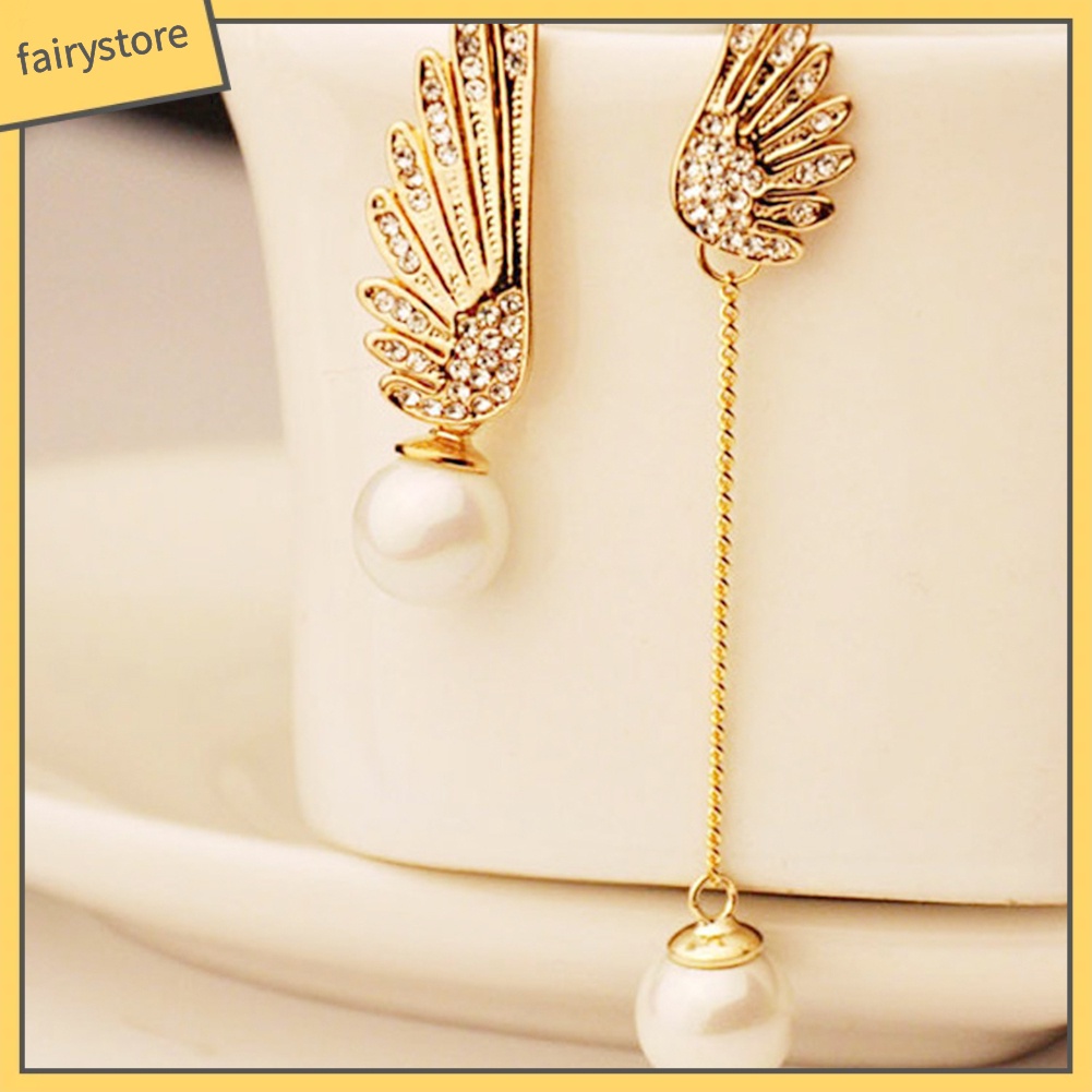 Bông Tai Hình Đôi Cánh Đính Đá Và Ngọc Trai Nhân Tạo Thời Trang