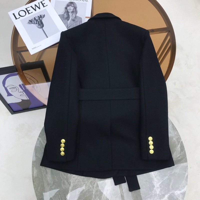 Áo khoác vest nữ hai hàng khuy có đai thắt eo thương hiệu thời trang cao cấp YSL