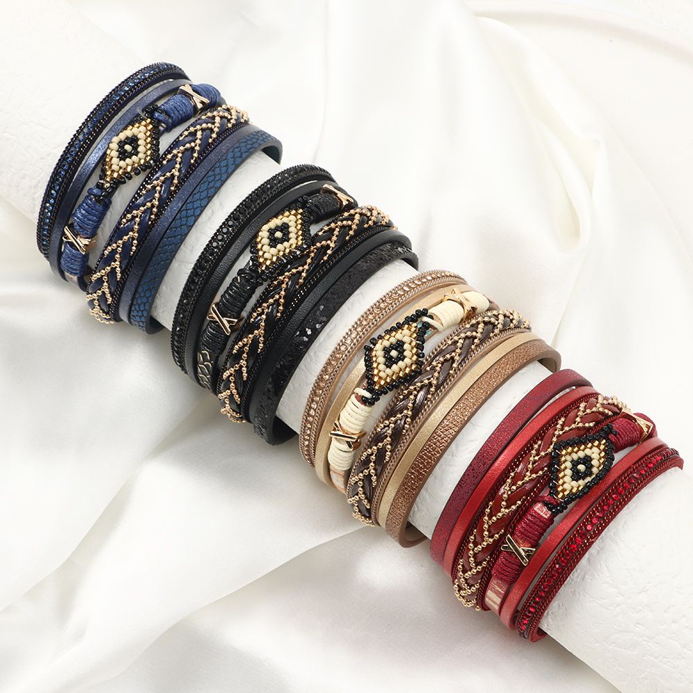 MISUPS đeo tay nhiều lớp da bện đính hạt phong cách bohemian handmade mới thời trang làm quà tặng cho nữ