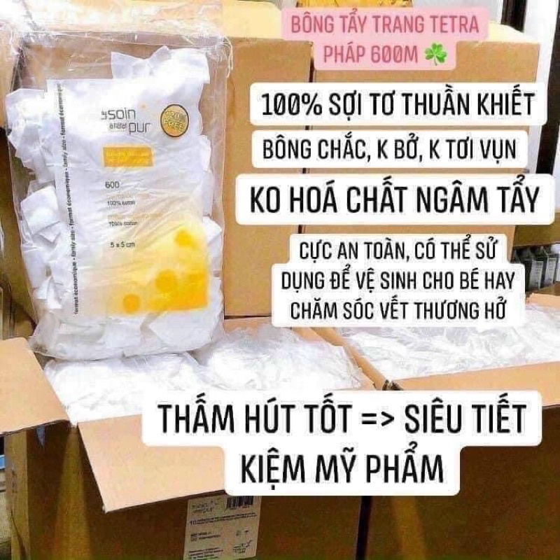 [Loại 600 miếng] Bông tẩy trang Pháp Tetra Medical