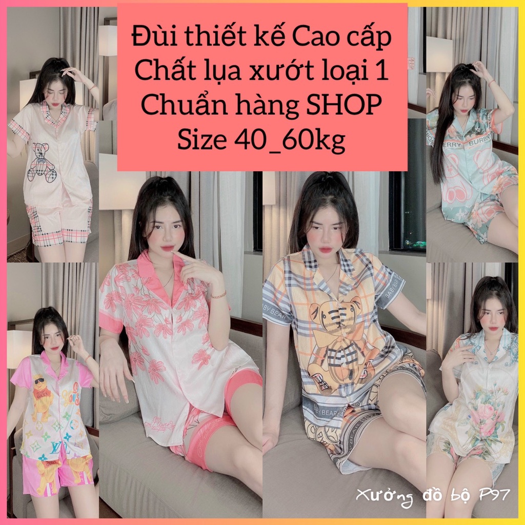 pijama đùi lụa xướt thiết kế siêu xinh, chất liệu lụa cao cấp mềm mịn mát, đồ bộ nữ giá rẻ, xưởng đồ bộ p97 free ship