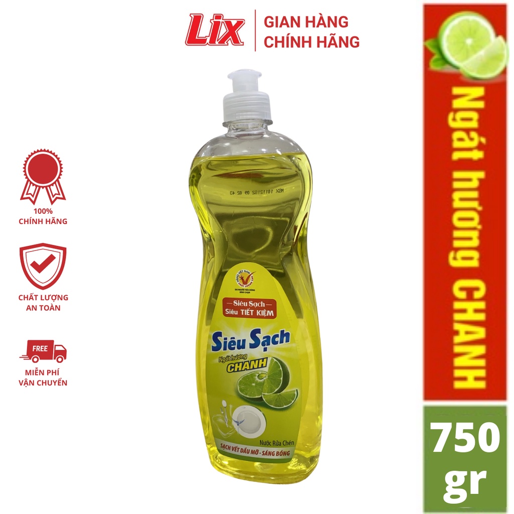 Nước rửa chén siêu sạch chanh 750gr NS750 sạch bóng viết dầu mỡ hương chanh thơm mát - Lixco Vietnam