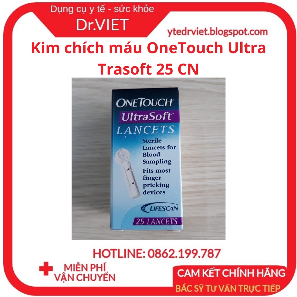 Kim chích máu OneTouch Ultra Trasoft 25 CN - Thiết kế đầu vát kim cương, giảm đau, lấy máu dễ dàng, an toàn - Bsviet