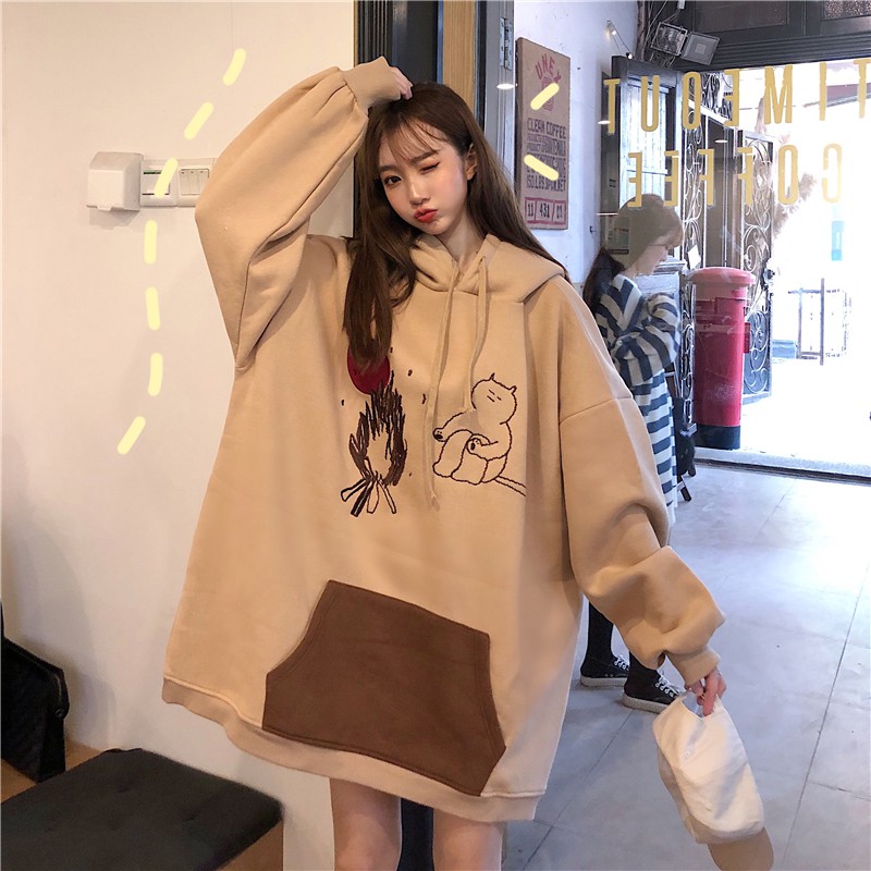 [Có BIG SIZE ] Váy hoodie nữ con gấu tay phồng có túi trước bụng phong cách hàn quốc HD63- Liti shop