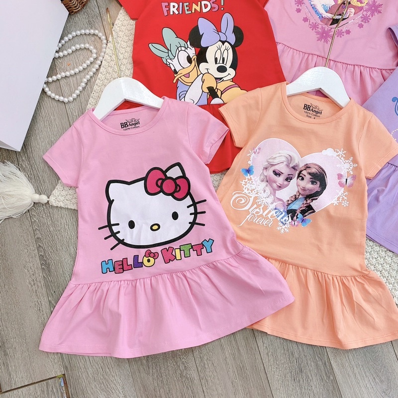 Váy đuôi cá bé gái chất liệu cotton in hình Minnie & Daisy, Công chúa Sofia, Công chúa Elsa & Ana, Mèo Kitty
