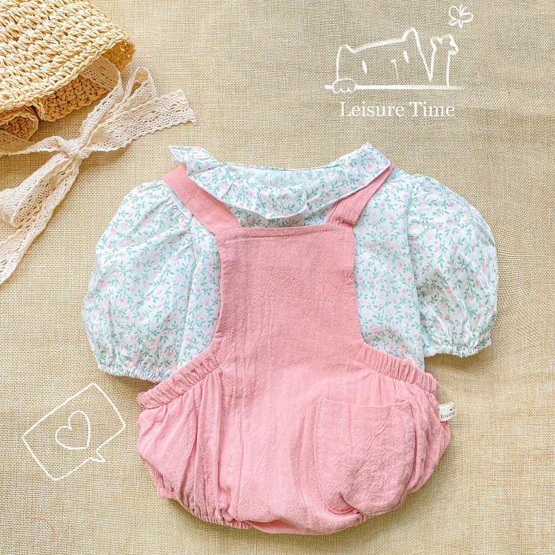 Set áo sơ mi thô kèm body yếm túi cho bé gái MINTSCLOSET sơ sinh 1 2 tuổi - BS6028