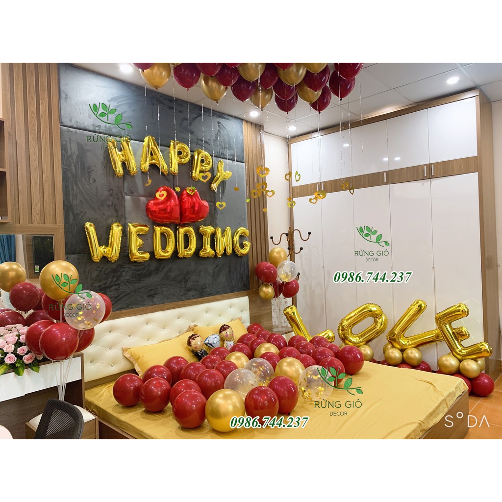 Set Bóng Trang Trí Phòng Cưới Happy Wedding MÃ DC14