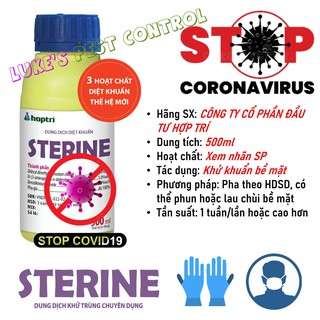 Chất khử trùng Sterine 500ml  - Phòng dịch nhà cửa, văn phòng, phương tiện, không màu - không mùi