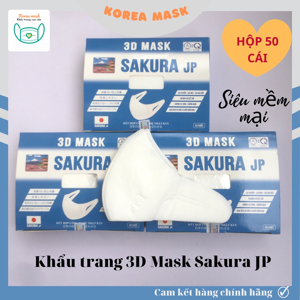 HỘP 50 CÁI KHẨU TRANG Y TẾ 3D LONG HƯNG - SAKURA MASK NGƯỜI LỚN QUAI ĐEO SIÊU MỀM MẠI, KHÁNG KHUẨN 99%