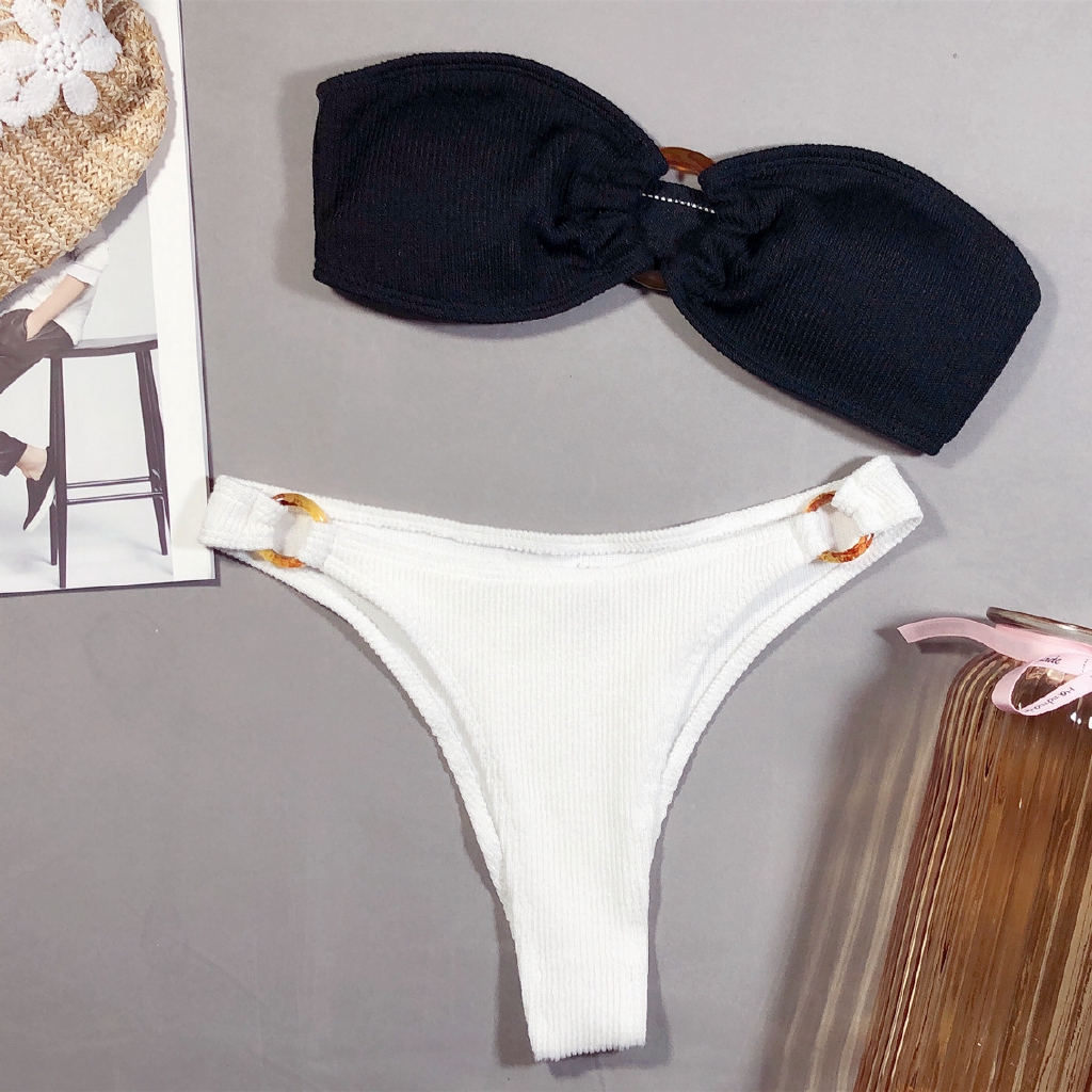 Set Bikini Trắng Đen Thiết Kế Thời Trang Đơn Giản Dành Cho Nữ | BigBuy360 - bigbuy360.vn