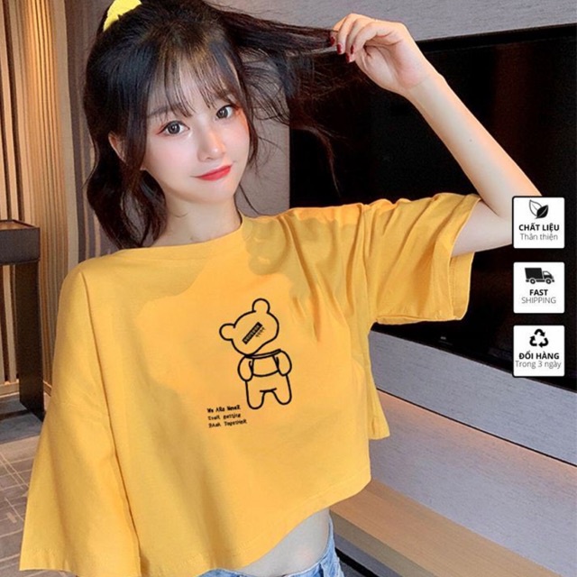 Áo thun Croptop in hình Gấu