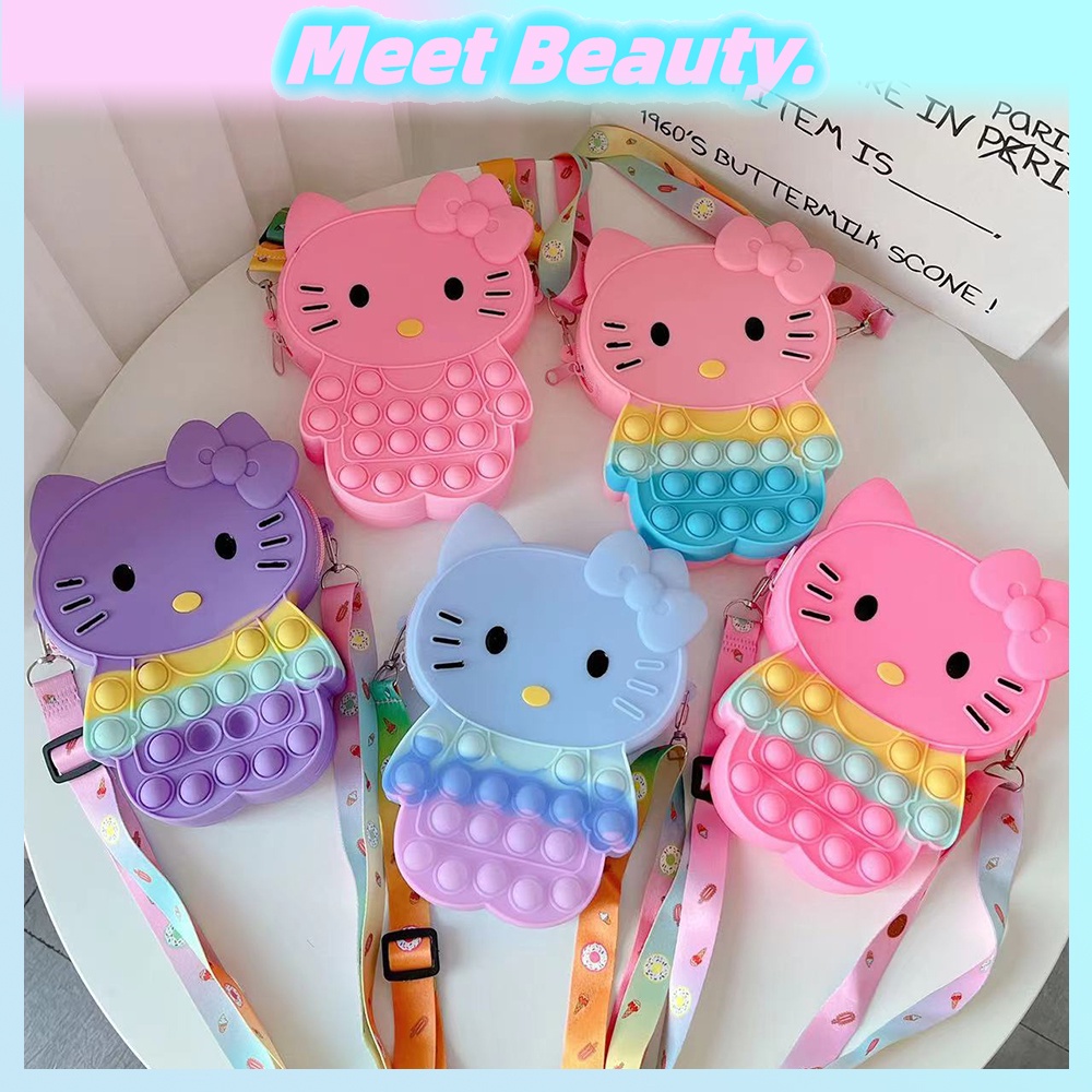 Pop It Đồ Chơi Fidget Spinner Hello Kitty Túi Đeo Chéo BằNg Silicon GiảM Stress Cho Nữ Và Trẻ Em