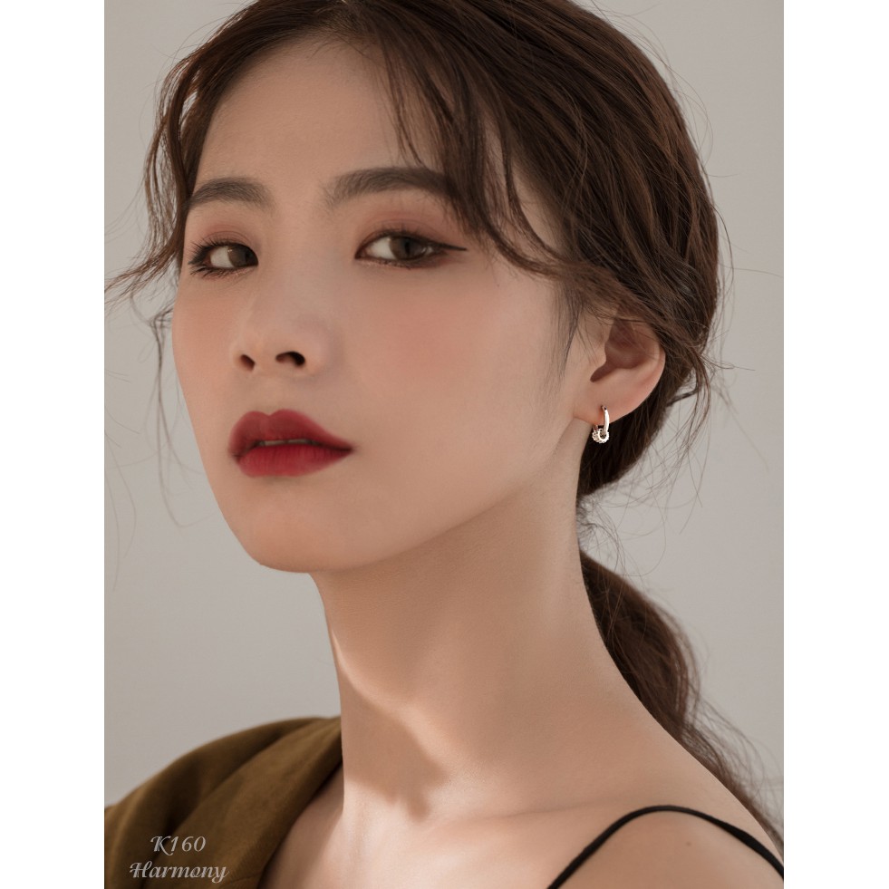 Bông tai, Khuyên tai nữ tròn bạc mạ vàng Three Rings dạng tròn đính đá nữ tính, sang chảnh K160| TRANG SỨC BẠC HARMONY