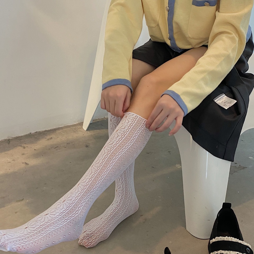 Đôi Vớ Dài Tới Gối Phối Ren Hoa Nhiều Màu Phong Cách Lolita Nhật Bản Cổ Điển Cho Nữ