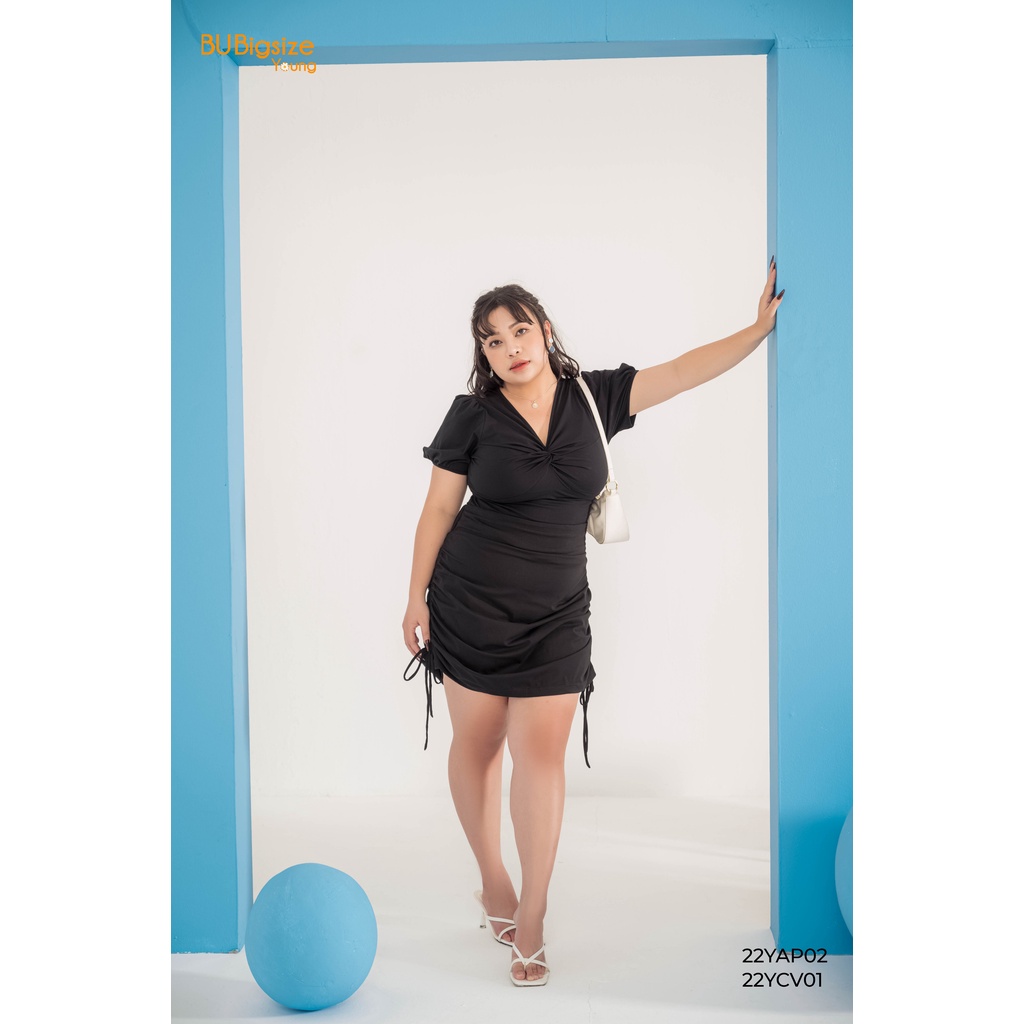 Áo thun nhún tay xoắn ngực BIGSIZE (55kg đến 95kg) - 22YAP02 - [BU Bigsize Young]