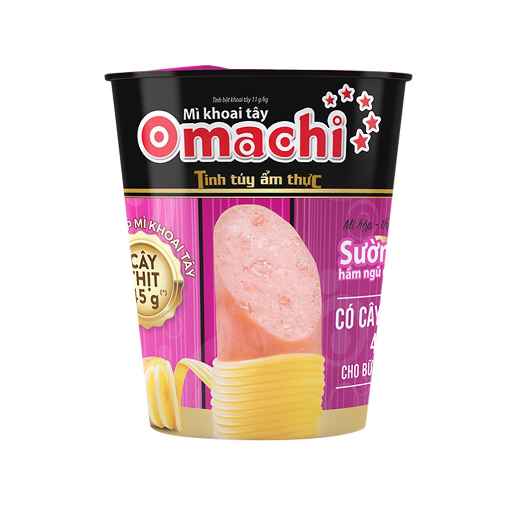 Ly mì khoai tây Omachi sườn hầm ngũ quả 113g (có cây thịt thật)