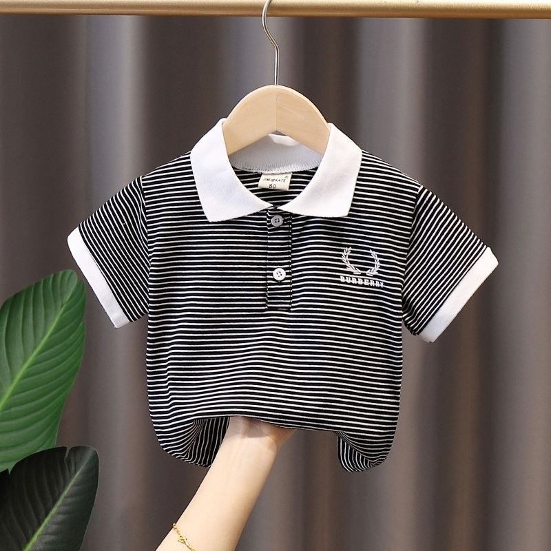 Áo Thun Polo Tay Ngắn Cổ Bẻ Chất Liệu Cotton Nguyên Chất Mỏng Họa Tiết Kẻ Sọc Cho Bé Trai